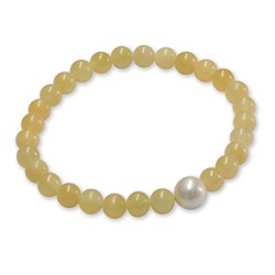 Pulsera elástica - perlas de agua dulce y jade amarillo - Ø de la perla: 7.5 - 8.5 mm