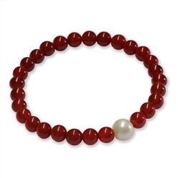 Pulsera elástica - perlas de agua dulce y ágata burdeos - Ø de la perla: 7.5 - 8.5 mm