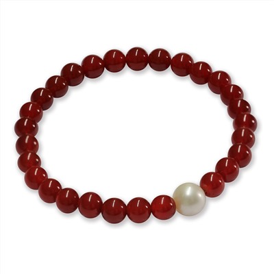 Pulsera elástica - perlas de agua dulce y ágata burdeos - Ø de la perla: 7.5 - 8.5 mm