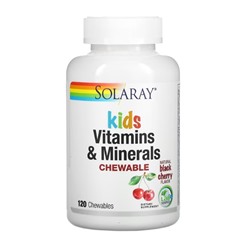 Solaray, Витамины и минералы для детей, в форме жевательных таблеток, с натуральным вкусом ягод черемухи, 120 жевательных таблеток