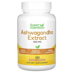 Super Nutrition, Ашваганда, 500 мг, 120 растительных капсул