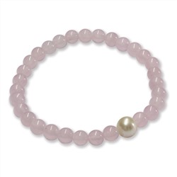 Pulsera elástica - perlas de agua dulce y cuarzo rosa - Ø de la perla: 7.5 - 8.5 mm