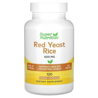 Super Nutrition, красный ферментированный рис, 600 мг, 120 растительных капсул