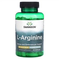 Swanson, L-аргинин, максимальная эффективность, 850 мг, 90 капсул