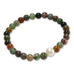 Pulsera elástica - perlas de agua dulce y ágata multicolor - Ø de la perla: 7.5 - 8.5 mm