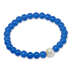 Pulsera elástica - perlas de agua dulce y ágata azul - Ø de la perla: 7.5 - 8.5 mm
