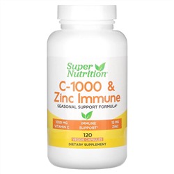 Super Nutrition, добавка для укрепления иммунитета C-1000 с цинком, 120 растительных капсул