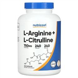 Nutricost, L-аргинин + L-цитруллин, 240 капсул