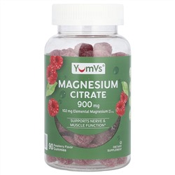 YumV's, цитрат магния, со вкусом малины, 900 мг, 90 жевательных мармеладок (300 мг в 1 жевательной таблетке)