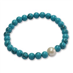 Pulsera elástica - perlas de agua dulce y turquesas - Ø de la perla: 7.5 - 8.5 mm