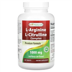 Best Naturals, L-аргинин, комплекс L-цитруллина, 1000 мг, 250 таблеток