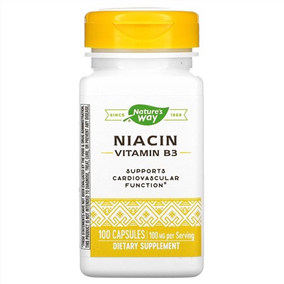 Натурес Вэй, ниацин (витамин В3), 100 мг, 100 капсул