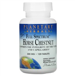 Planetary Herbals, конский каштан полного спектра, 300 мг, 120 таблеток