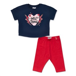 Conjunto camiseta + leggings Basics Girl - 100% algodón - azul y rojo