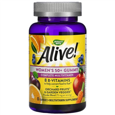 Nature's Way, Alive! Alive!, жевательные витамины для женщин после 50 лет, со вкусом фруктов, 60 жевательных таблеток