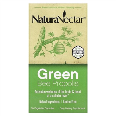 NaturaNectar, Green Bee Propolis, 60 вегетарианских капсул