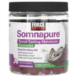 Force Factor, Somnapure, жевательные таблетки с мелатонином, 10 мг, ягодный вкус, 120 жевательных таблеток (5 мг в 1 таблетке)