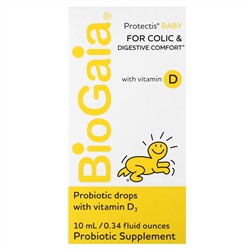 BioGaia, ProTectis, детские капли, против колик и для комфортного пищеварения, с витамином D, 10 мл (0,34 жидк. унции)