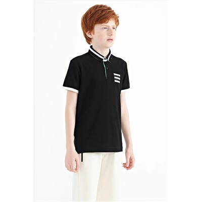 TOMMYLIFE Черная футболка стандартного кроя для мальчика с цветным принтом на воротнике — 11111