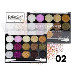 Тени для век DoDo Girl Professional Make Up 15 Color Palette Extra Shimmer Gel Glitter Eyeshadow (тон 02)
