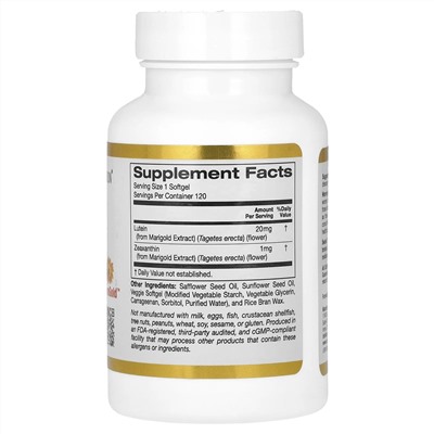 California Gold Nutrition, лютеин с зеаксантином, 20 мг, 120 растительных мягких таблеток