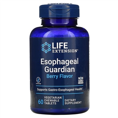 Life Extension, Esophageal Guardian, ягоды, 60 вегетарианских жевательных таблеток