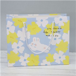 Пакет подарочный (S) "Hare lies flowers", blue (24.5*20*9.5)