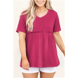 Rose Red Solid Short Sleeve Flowy Plus Size Top