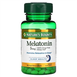 Nature's Bounty, Мелатонин, 5 мг, 90 мягких желатиновых капсул с быстрым высвобождением