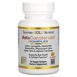 California Gold Nutrition, AstaCarotenoid, комплекс с лютеином, ликопином и астаксантином, 30 растительных мягких таблеток