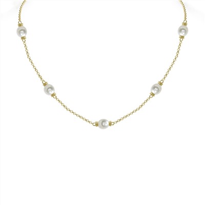 Collar - plata 925 chapada en oro amarillo - perlas de agua dulce - Ø de la perla: 6.5 - 7 mm
