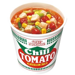 NISSIN Лапша быстрого приготовления CUP NOODLE Chili TOMATO MIDI пшеничная с острым прецем чили, овощами и кусочками свинины, 76 гр. термостакан