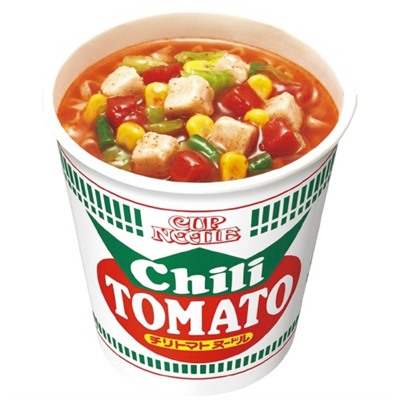 NISSIN Лапша быстрого приготовления CUP NOODLE Chili TOMATO MIDI пшеничная с острым прецем чили, овощами и кусочками свинины, 76 гр. термостакан