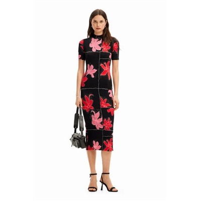 Ribbed floral midi dress