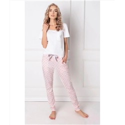 Женская хлопковая пижама с брюками Q White белый/розовый, Aruelle Литва