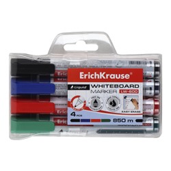 Набор маркеров для доски 4 шт, пулевидный, 2,38 мм, 4 цвета, упаковка ПВХ, европодвес Liquid LW-600 Erich Krause 58362