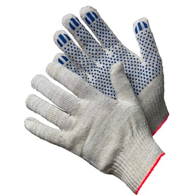 Перчатки ХБ с ПВХ точкой 10-5, Хлопчатобумажные перчатки 10-класса вязки, 5 нити, ПВХ покрытие "точка"