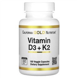 California Gold Nutrition, витамины D3 и К2, 180 растительных капсул