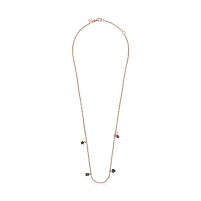 Collar Motif - plata bañada en oro rosa de 18 kt - perla cultivada de agua dulce - rubí y espinela