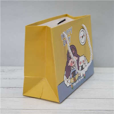 Пакет подарочный (XS) "Happy day cat", yellow (19.5*14.5*10)