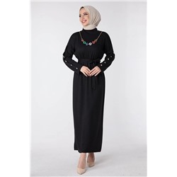 Женское черное платье с прямым воротником TOFİSA — 23997