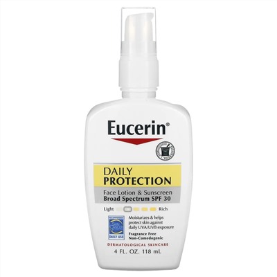 Eucerin, ежедневный солнцезащитный лосьон для лица, SPF 30, без отдушки, 118 мл (4 жидк. унции)