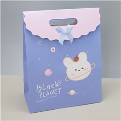 Пакет подарочный (M) «Black planet bear», purple (31.5*24.5*12.5)
