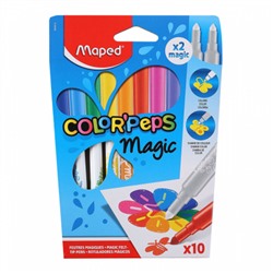 Фломастеры 10 цветов, корпус круглый, конический, смываемые, колпачок вентилируемый Magic Color'peps Maped 844612