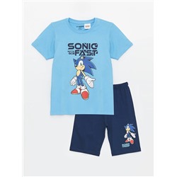 LC Waikiki Пижамный комплект с короткими рукавами и шортами для мальчика с круглым вырезом и принтом Sonic