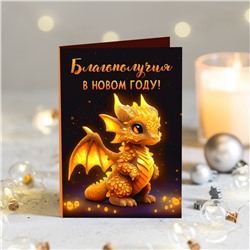 ★︎ Открытка 4 шоколадки "Благополучия в Новом году! (золотой дракон)"