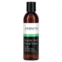 Yeouth, Glycolic Acid Facial Toner, Aloe Green Tea Witch Hazel, 6 fl oz (178 ml)