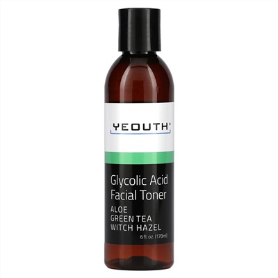 Yeouth, Glycolic Acid Facial Toner, Aloe Green Tea Witch Hazel, 6 fl oz (178 ml)