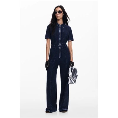 Washed-effect denim jumpsuit