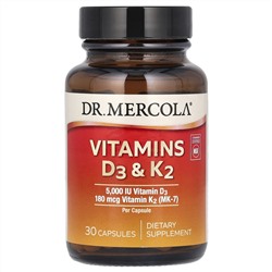 Dr. Mercola, витамины D3 и K2, 30 капсул